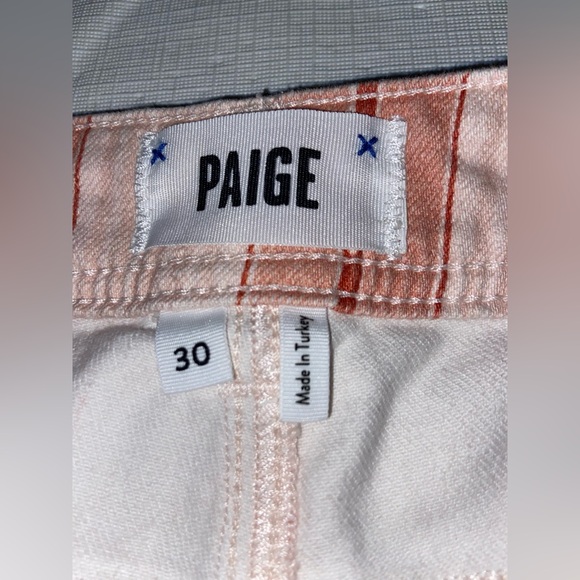 PAIGE Orange and Cream Striped Flare Jeans - Picture 11 of 11